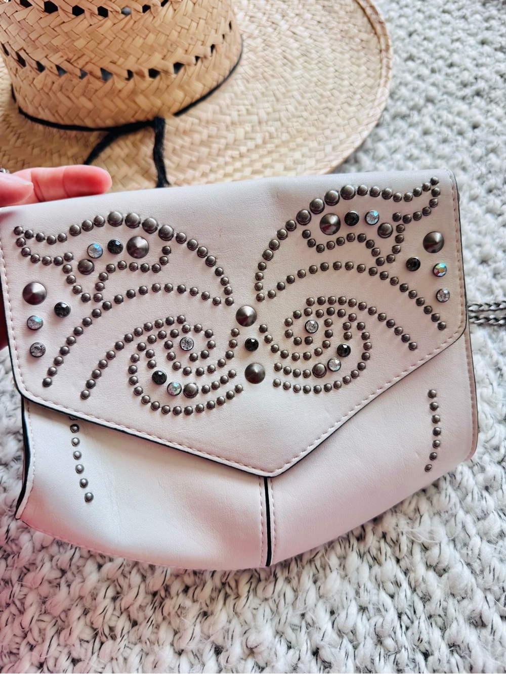 Express white crystal studded chain crossbody bag